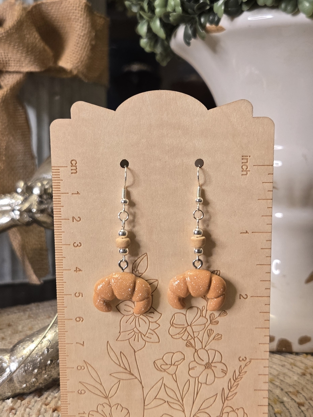 Handcrafted Croissant Dangle Earrings